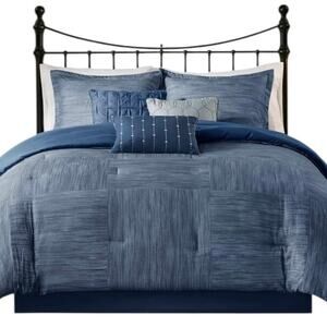 Madison Park Walter Seersucker 7 Pc Comforter Set Blue California King